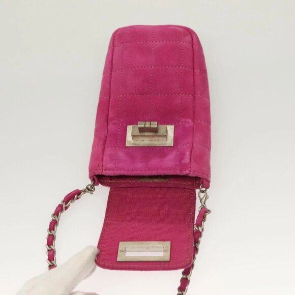 CHANEL Choco Bar Chain Shoulder Bag Suede Pink CC Auth 135452 - Picture 7 of 16